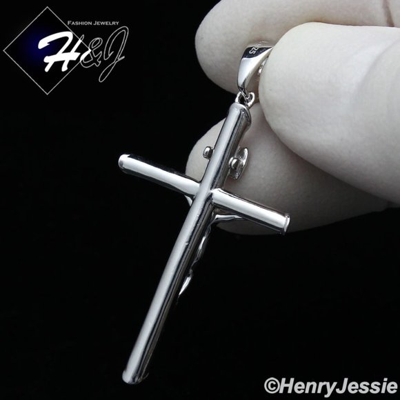 925 STERLING SILVER 2MM CURB CHAIN CROSS PENDANT*J - Picture 3 of 8